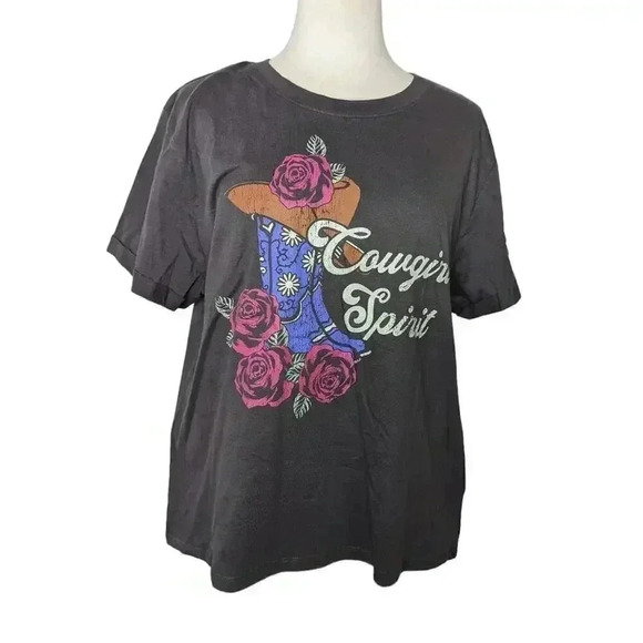 New Electric Pink Cowgirl Spirit Gray Screen Printed Tee Size XL - Picture 1 of 8